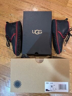 UGG Neumel Leather Men's Low Chukka Black Red Ankle Boots Size 8